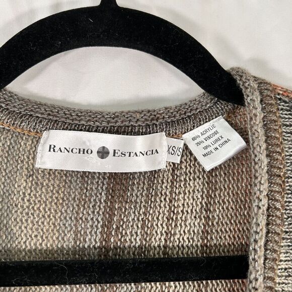 Rancho Estancia Poncho Blouse Women's Small XS Brown Silver Metallic Vneck - Picture 4 of 10